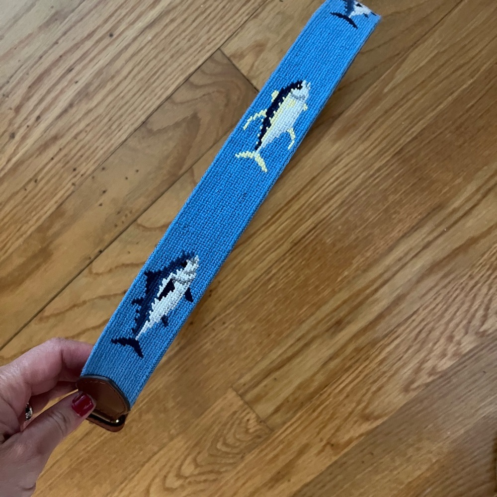 Brand New Needlepoint Belt with Fish Design